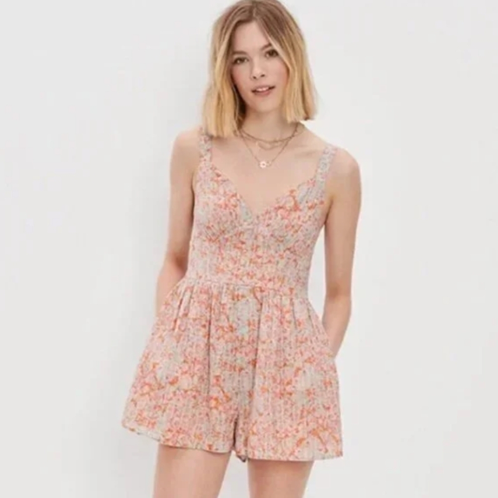 American Eagle Outfitters Floral Corset Shorts Romper XL